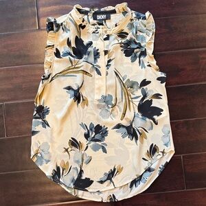 DKNY Floral Ruffle Blouse - Cream and Black